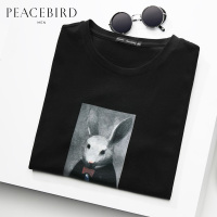 太平鸟男装夏季黑色短袖男趣味印花青年T恤韩版潮流衣服潮
