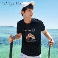 太平鸟男装夏季新款纯棉黑色体恤个性印花韩版休闲潮流短袖T恤男