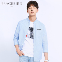 太平鸟男装2018夏季新款男士背后胶印韩版潮七分袖衬衫