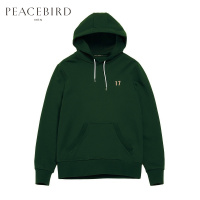 太平鸟男装2018春装新款墨绿男外套连帽金属装饰时尚加长潮流卫衣
