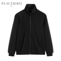 太平鸟男装春季新款黑色拉链立领运动休闲撞色韩版潮流卫衣男