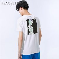 太平鸟男装龙珠合作款白色字母动漫印花圆领短袖T恤