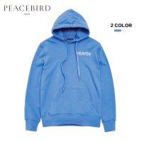 太平鸟男装春装新款男士外套蓝白双色字母印花修身连帽卫衣潮