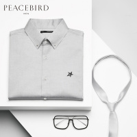 太平鸟男装夏季新款灰色星星刺绣短袖衬衫韩版修身衬衣BWCC82107