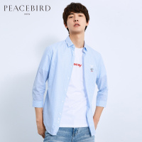 太平鸟男装2018夏季新款男士衬衣蜜蜂刺绣中短袖衬衫潮