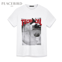 太平鸟男装夏季新款白色短袖男创意字母印花纯棉T恤潮