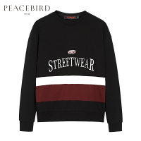 太平鸟男装2018新款黑色印花套头圆领卫衣男潮流外套潮