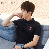 太平鸟男装2018夏港风POLO衫玫瑰刺绣保罗衫短袖男士翻领T恤