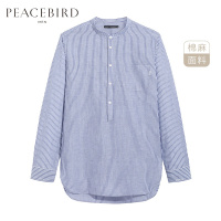 太平鸟男装2019春季新款青年蓝白竖条纹休闲时尚衬衫潮