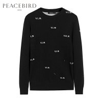 太平鸟男装2019春季新款撞色字母提花圆领毛衫青年时尚套头毛衣