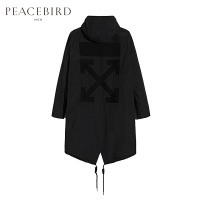 太平鸟男装2019春季新款时尚后背刺绣连帽风衣下摆抽绳休闲外套