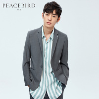 太平鸟男装灰色羊毛西服可拆卸胸针春季韩版纯色休闲西装男外套