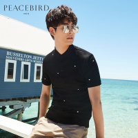 太平鸟男装2018夏季新款刺绣印花翻领T恤衬衫领POLO衫男士保罗衫