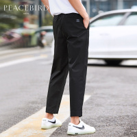 太平鸟男装春季合体直筒休闲9分裤男士韩版裤子潮青年黑色休闲裤