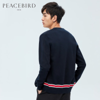 太平鸟男装春季新款藏蓝色V领开衫商务休闲毛衫外套潮