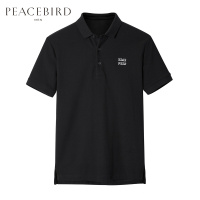 太平鸟男装黑色时尚韩版短袖男士休闲翻领宽松版polo衫