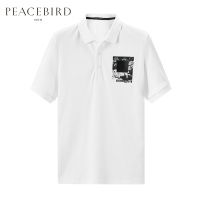 太平鸟男装夏季新款白色舒适清爽胸口创意胶印潮POLO衫