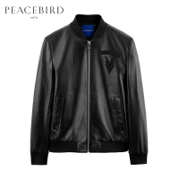 太平鸟男装2019春季绵羊皮衣男士休闲时尚刺绣长袖外套