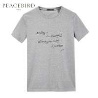 太平鸟男装男青年灰色创意胶印短袖男个性品质T恤