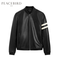 太平鸟男装新款立领撞色休闲男士棒球领夹克黑色飞行服外套男