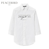 太平鸟男装时尚中袖文字印花衬衫夏季纯色衬衣男