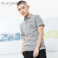 太平鸟男装夏季灰色创意笑脸刺绣休闲品质短袖POLO衫
