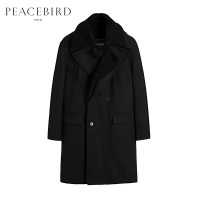 太平鸟男装冬季新款可拆卸毛领双层领厚款羊毛长款大衣2908_509_928