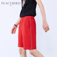 太平鸟男装夏季红色五分裤休闲时尚针织中短裤