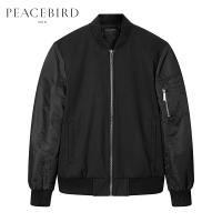 太平鸟男装新款黑色多口袋刺绣棒球领夹克