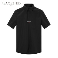 太平鸟男装夏新款字母刺绣宽松版短袖衬衫