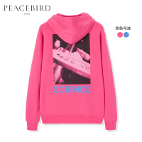 太平鸟男装春季新款粉色大图案胶印卫衣情侣连帽cec潮流帅气卫衣