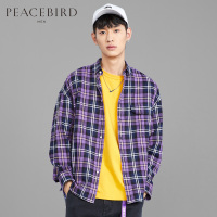 太平鸟男装长袖衬衫男时尚季新款韩版休闲潮流翻领格子衬衣男