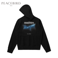 太平鸟男装春季新款闪电印花连帽套头卫衣黑色时尚帅气日韩上衣