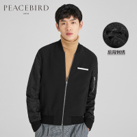 太平鸟男装秋冬毛呢夹克拼接外套韩版修身夹克衫刺绣茄克潮