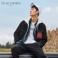 太平鸟男装黑色牛仔夹克衫刺绣外套男士茄克可拆卸茄克衫外套潮