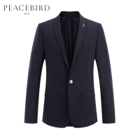 太平鸟男装休闲西装男外套可拆卸胸针韩版单西藏青色羊毛西服男