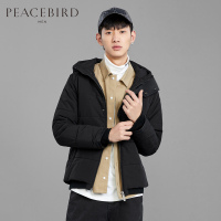 太平鸟男装2019冬季新款男士黑色保暖棉服韩版潮流连帽短款外套