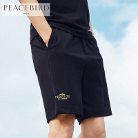 太平鸟男装 夏季新款微弹黑色刺绣运动五分裤中短裤抽绳裤子潮