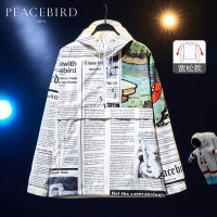 太平鸟男装满印夹克连帽拉链报纸印花夹克衫春季宽松茄克韩外套#
