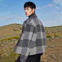 太平鸟男装 双面呢夹克短款大衣千鸟格工装夹克外套男士潮流茄克