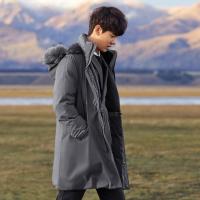 太平鸟男装 2019冬新款白鸭绒中长款羽绒服可拆卸貉子毛领外套潮