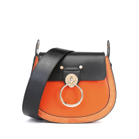 杜罗伦单肩包女包新款牛皮马鞍包时尚圆环手提包撞色斜挎女包