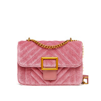 杜罗伦新款单肩包复古菱格丝绒包包少女小方包气质链条斜挎包