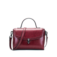 杜罗伦手提包女新款多层包包女斜挎包韩版油蜡牛皮简约锁扣女士单肩手提包小包