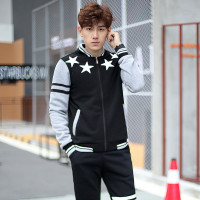 八哥加绒运动服卫衣套装休闲套装男款跑步套装运动装 男子保暖运动