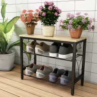 简易家用实木鞋架欧式置物架客厅多功能铁艺鞋柜经济组装型换鞋凳