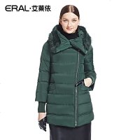 ERAL/艾莱依冬韩版海狸毛领斜襟拉链中长羽绒服女轻薄修身6016D