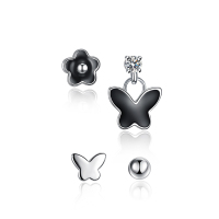 佰色传情(BRIR) 多款四件套黑色经典简约百搭风S925纯银耳钉女 BYE516