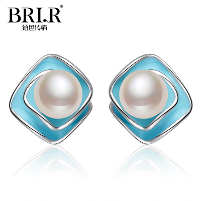 佰色传情（BRIR）时尚玫瑰花耳钉女s925银镶淡水珍珠耳饰
