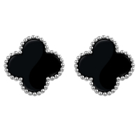 BRIR经典款S925纯银黑色四叶草耳钉耳环女